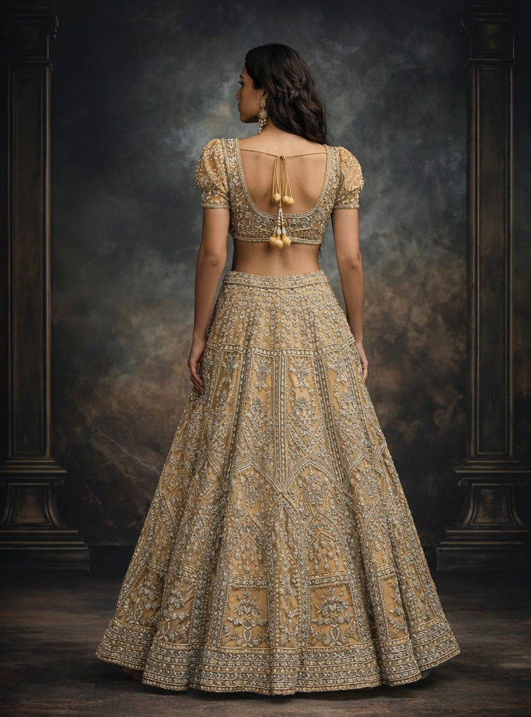 Beige Golden Reception Lehenga