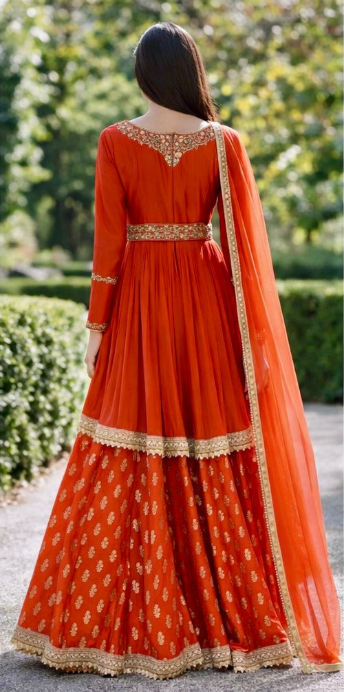 Deep Orange Anarkali Set