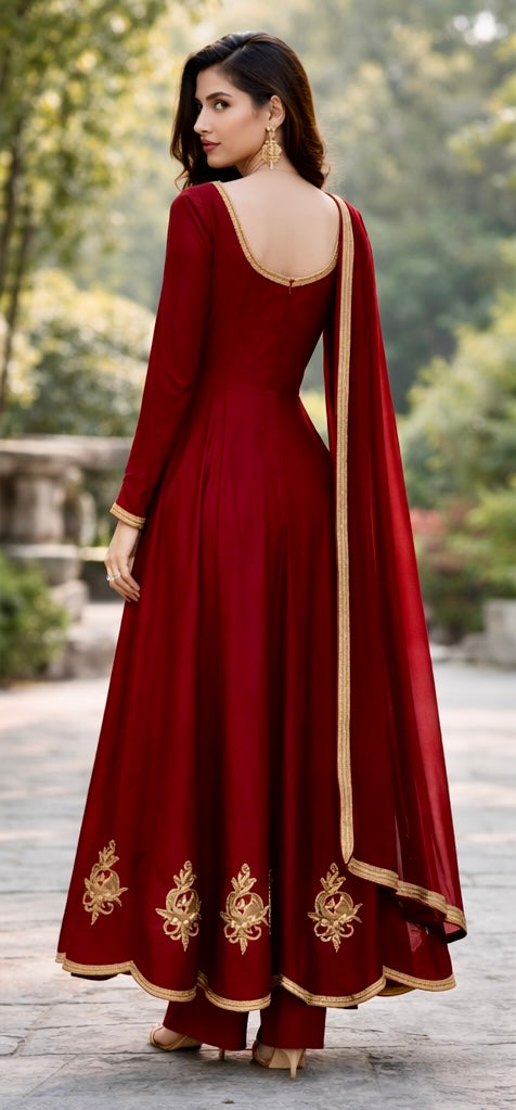 Deep Red Anarkali Set