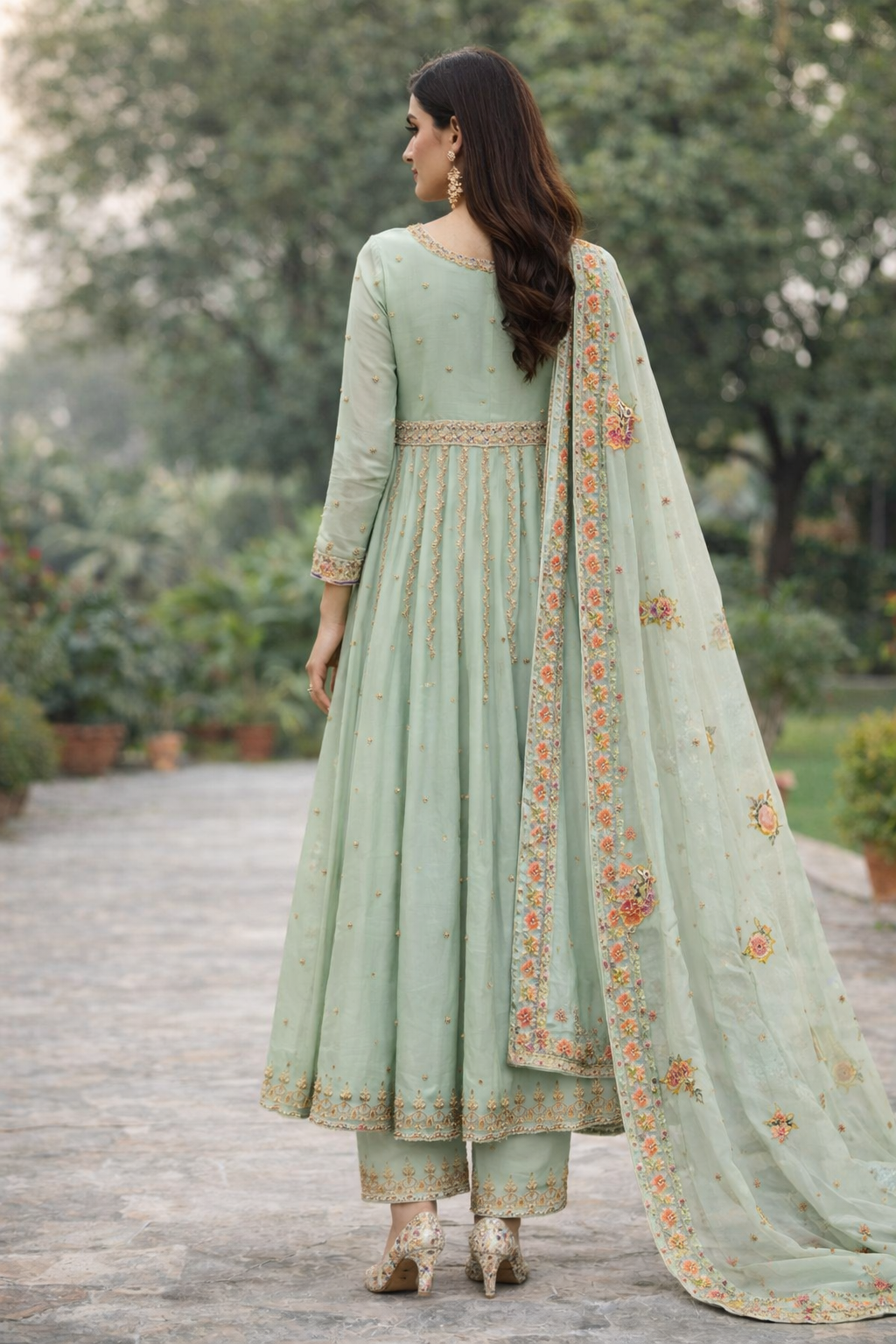 Soft Mint Anarkali Set