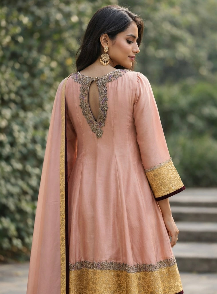 Peach Silk Anarkali Set