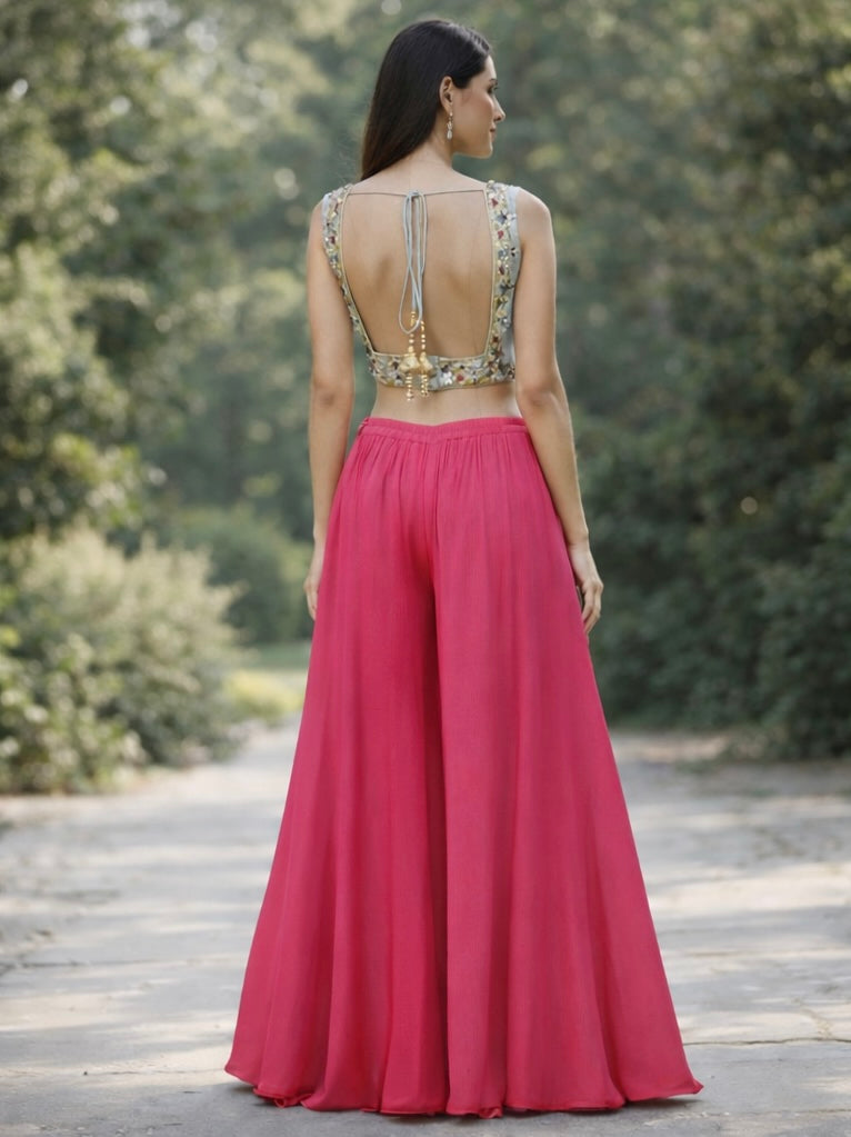 Silk Crop Top With Flared Sharara