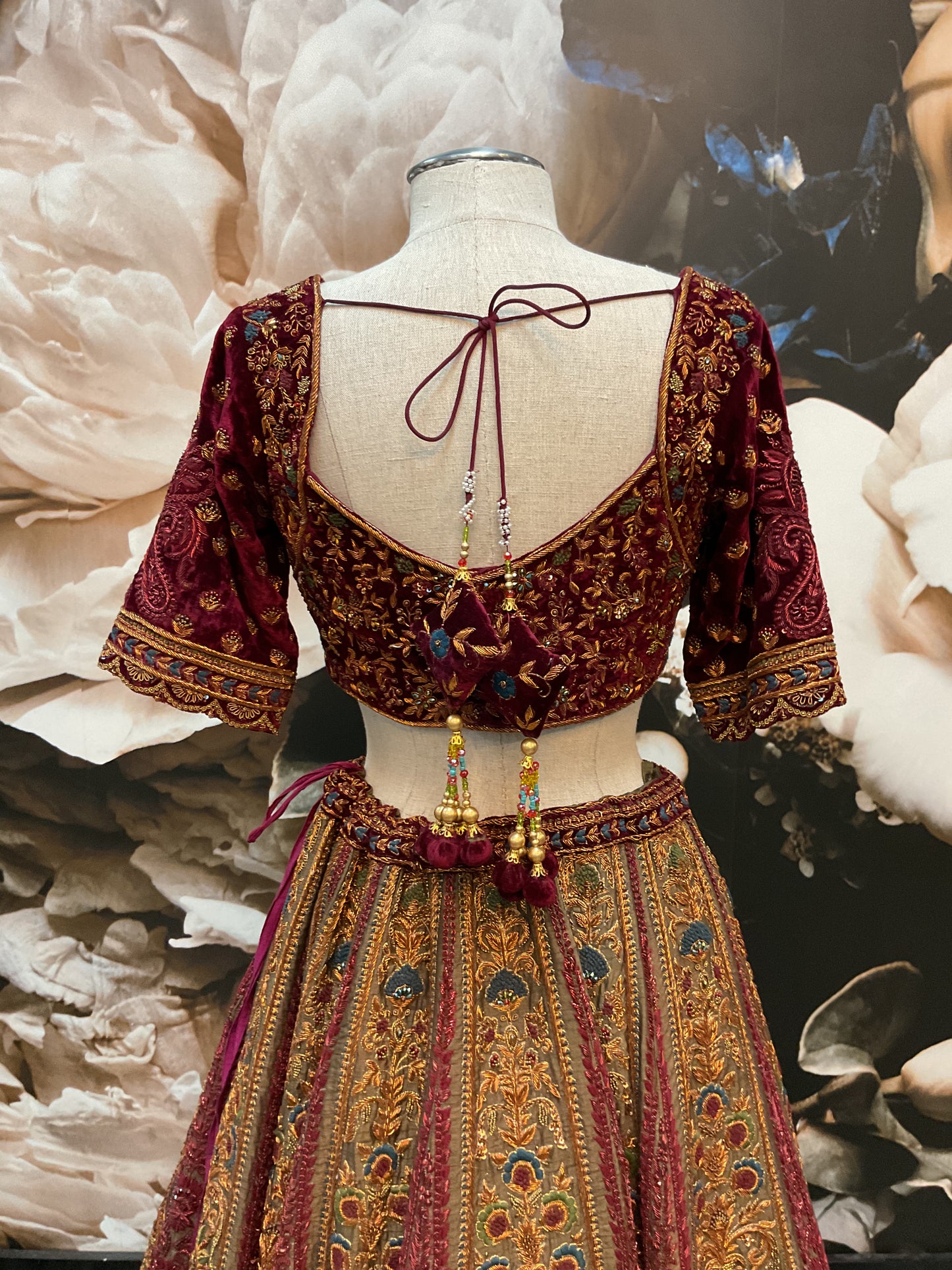 Burgundy Olive Green Bridal Lehenga