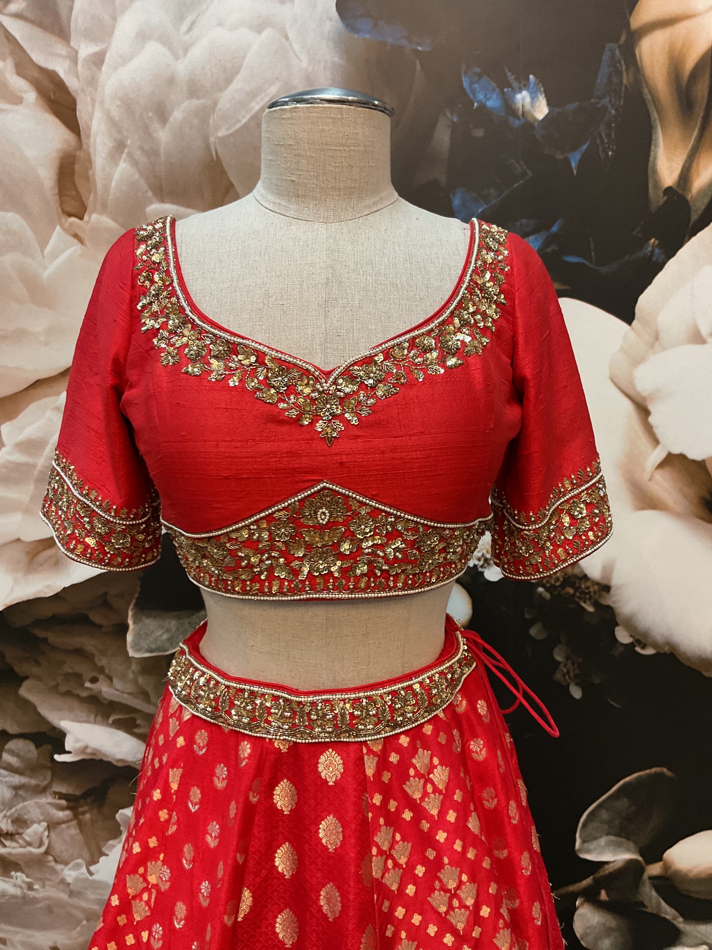Rich Red Banarasi Silk Lehenga