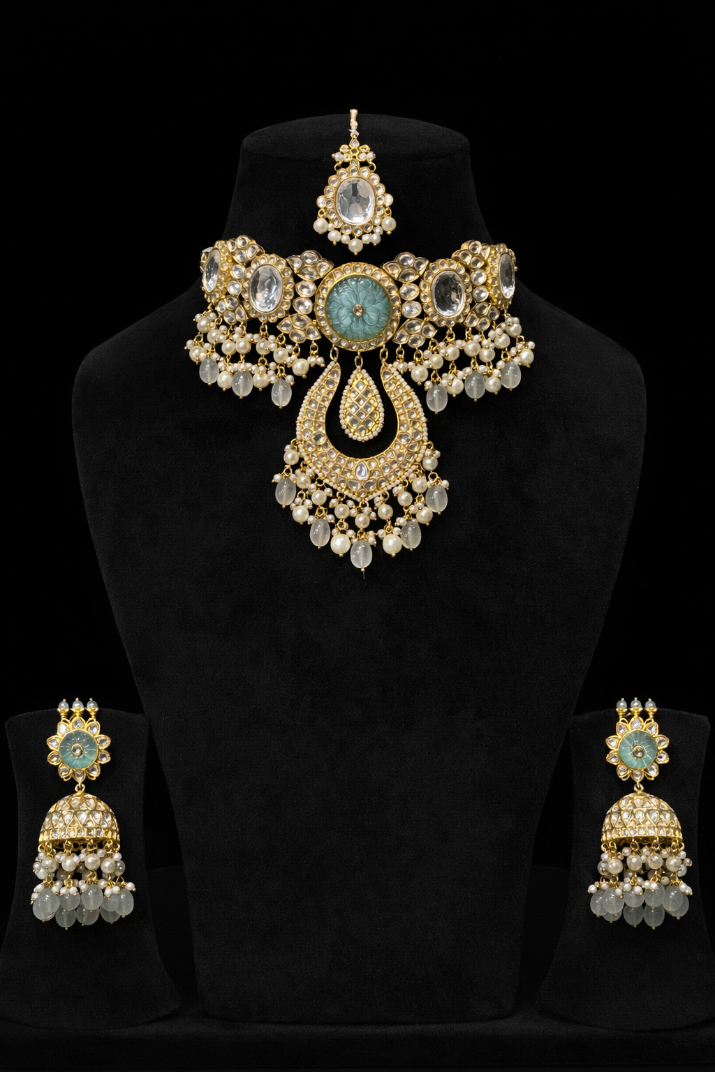 Handcrafted Bridal Set in Gold and Jade Tones