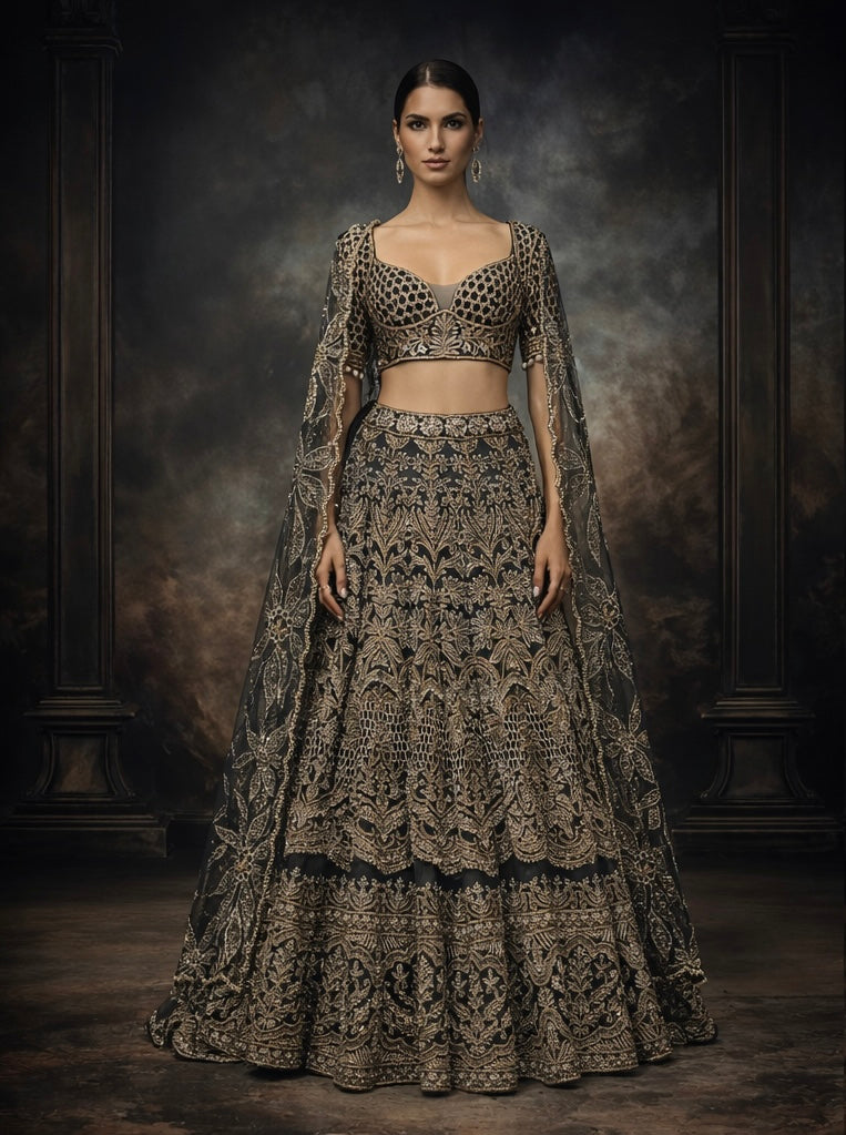 Alia | Charcoal Bridal Lengha