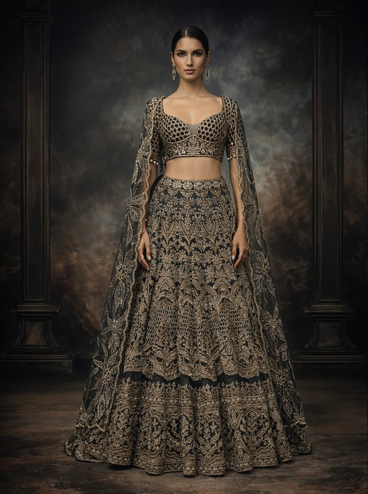 Alia | Charcoal Bridal Lengha