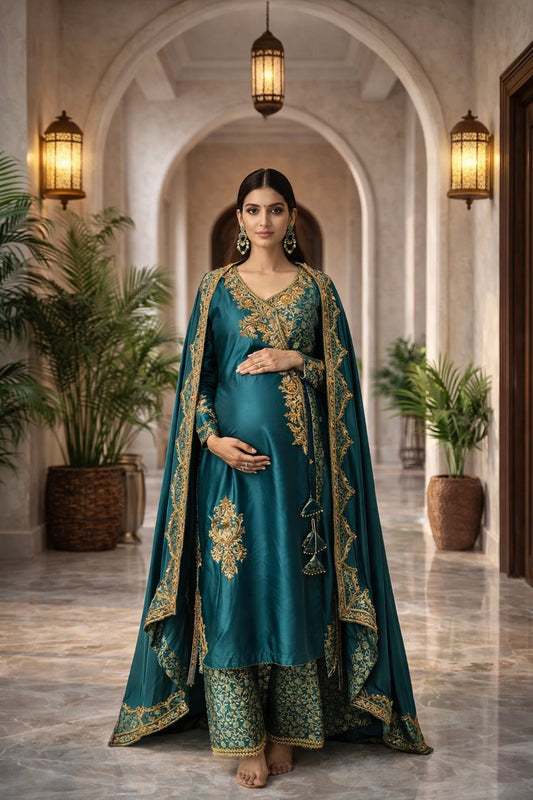 Zarina Teal Heritage Maternity Set
