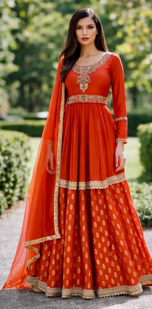 Deep Orange Anarkali Set