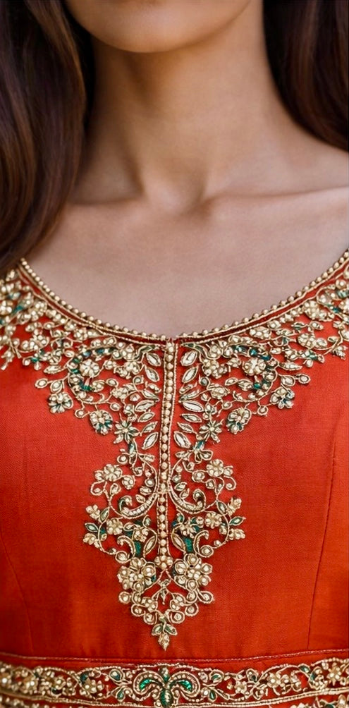 Deep Orange Anarkali Set