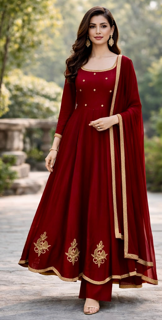 Deep Red Anarkali Set