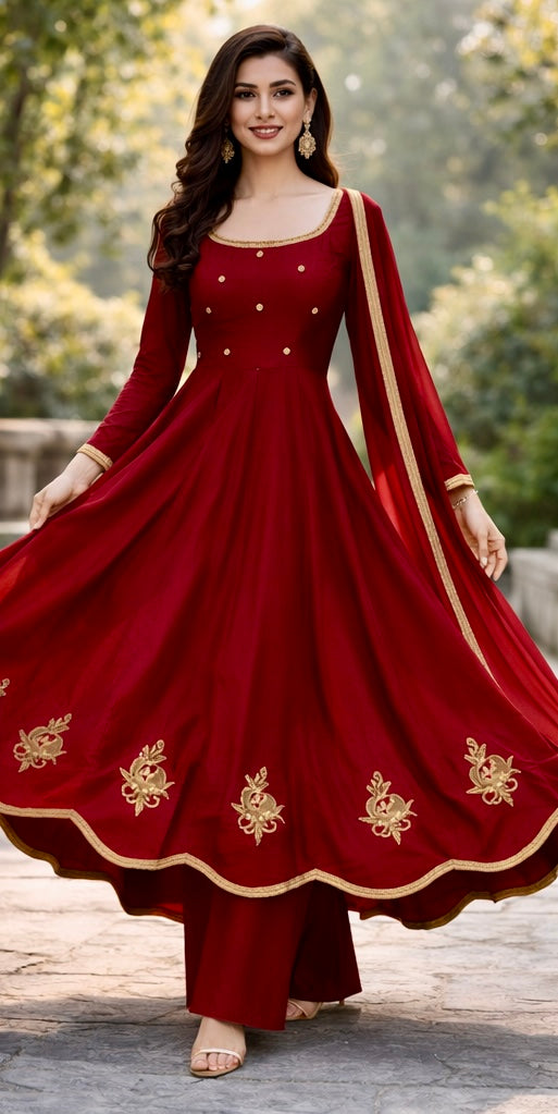 Deep Red Anarkali Set