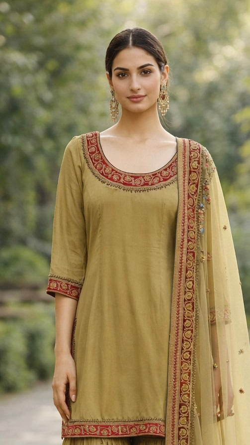 Olive Heritage Sharara Set