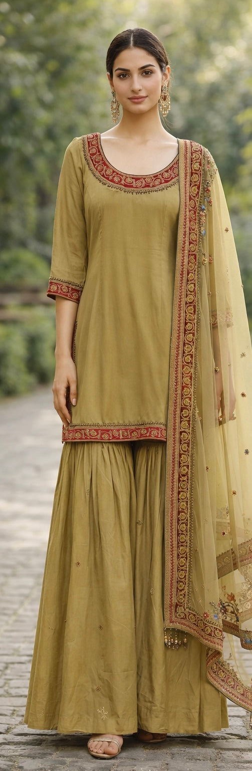 Olive Heritage Sharara Set