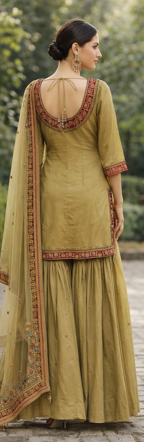 Olive Heritage Sharara Set