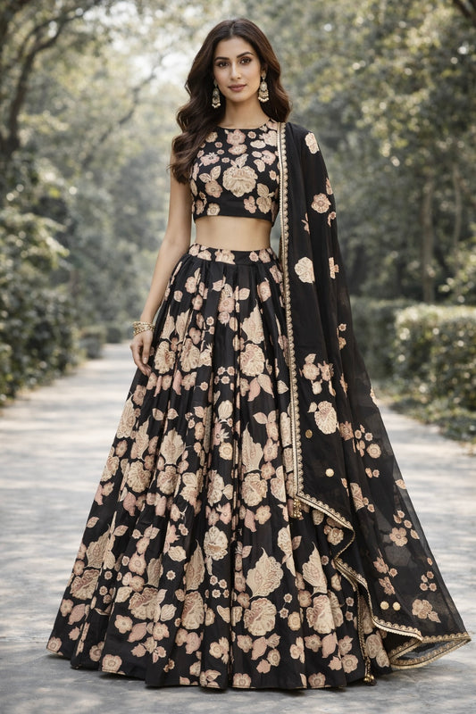 Black Floral Lehenga
