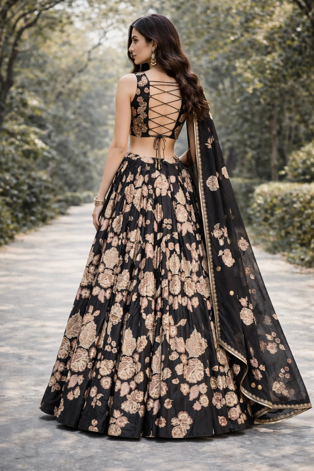 Black Floral Lehenga
