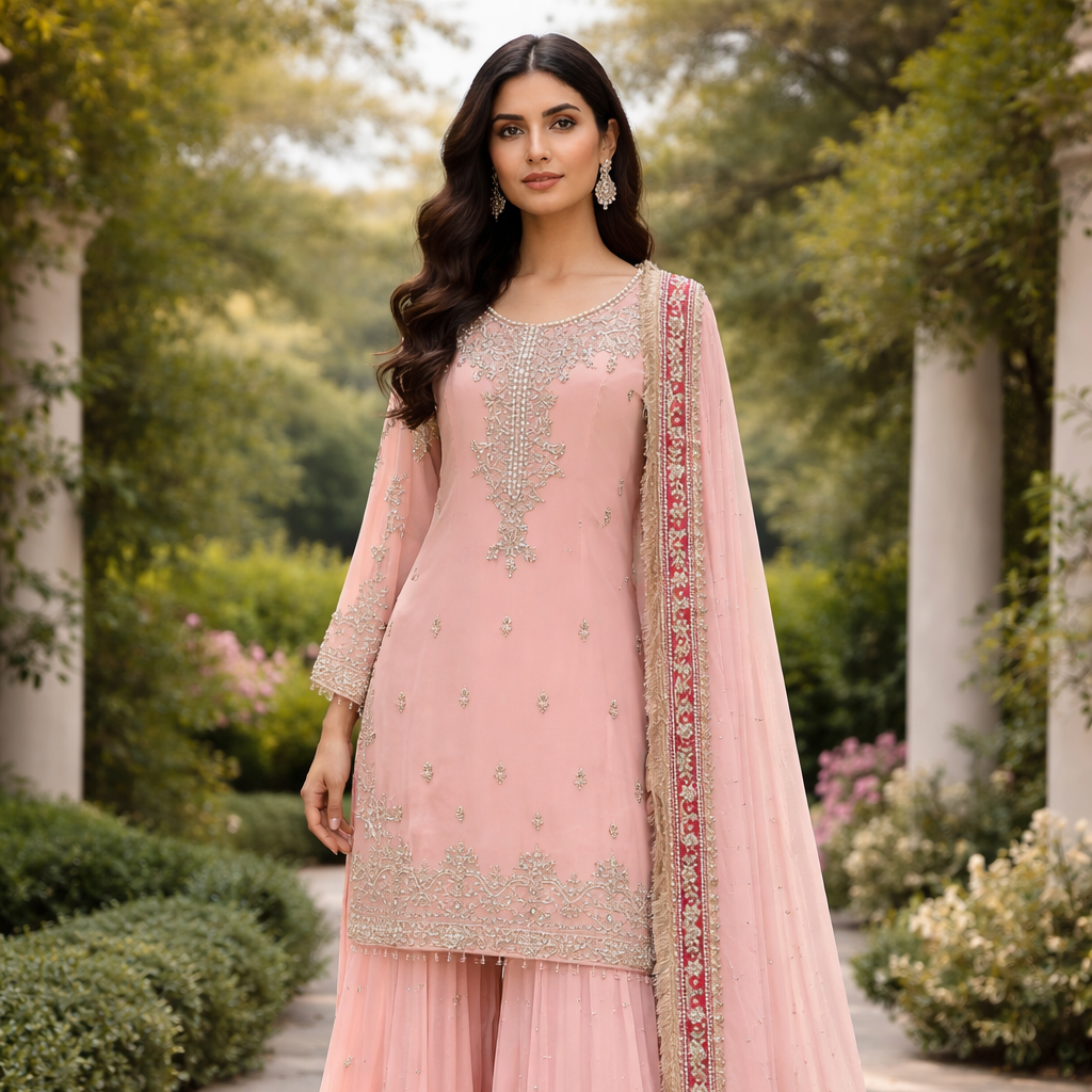 Soft Peach - Blush Pink Sharara Set