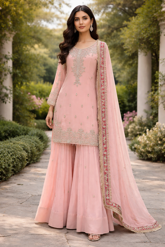 Soft Peach - Blush Pink Sharara Set
