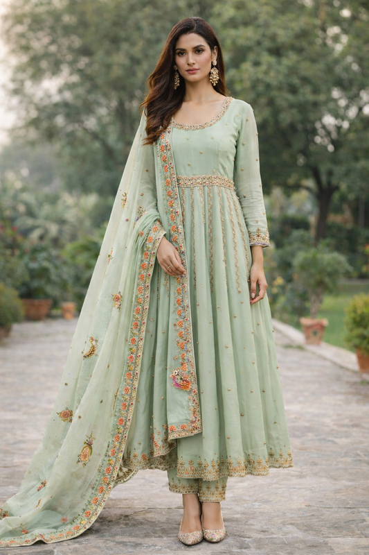 Soft Mint Anarkali Set