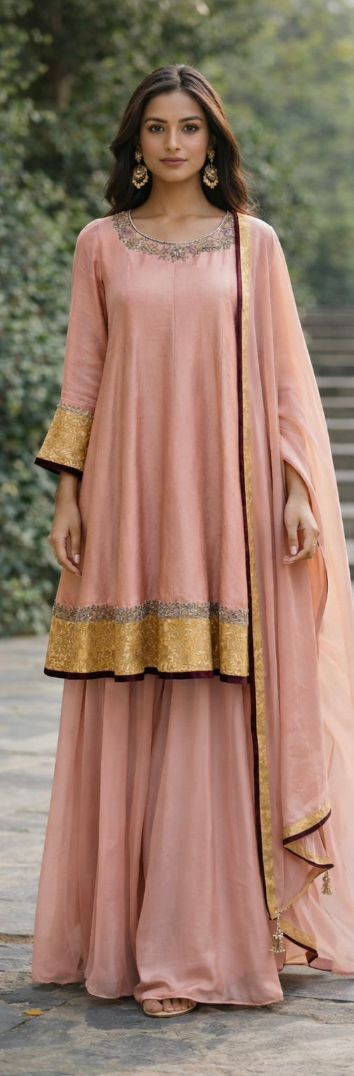 Peach Silk Anarkali Set