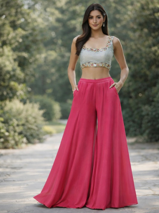 Silk Crop Top With Flared Sharara
