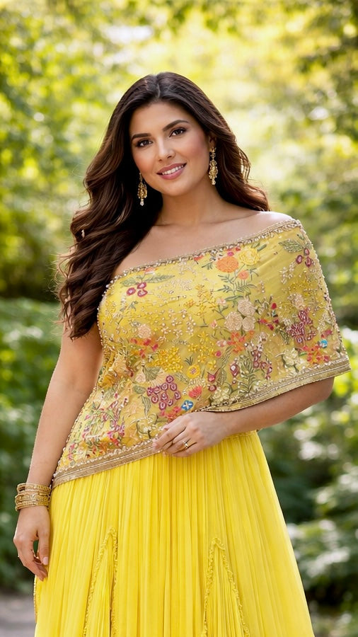One-Off Shoulder Cape Style Lehenga