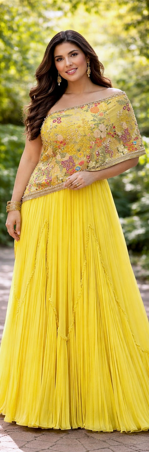 One-Off Shoulder Cape Style Lehenga
