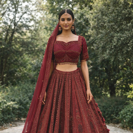 Leena | Burgundy Bridal Lengha