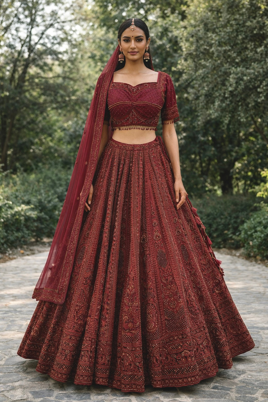Leena | Burgundy Bridal Lengha