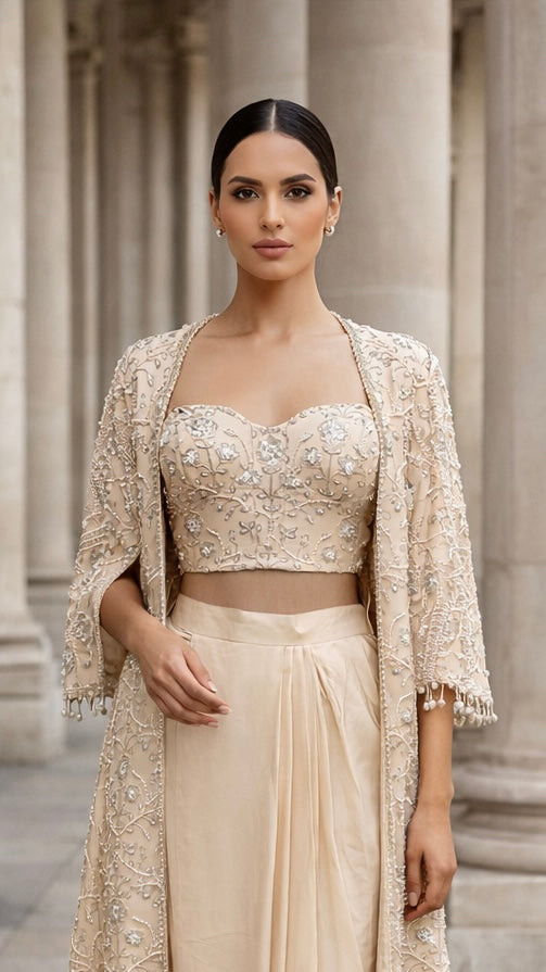 Champagne Embroidered Corset Set