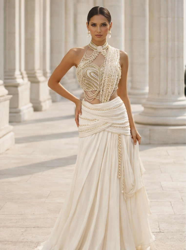 Pearl Sculpted Fusion Saree