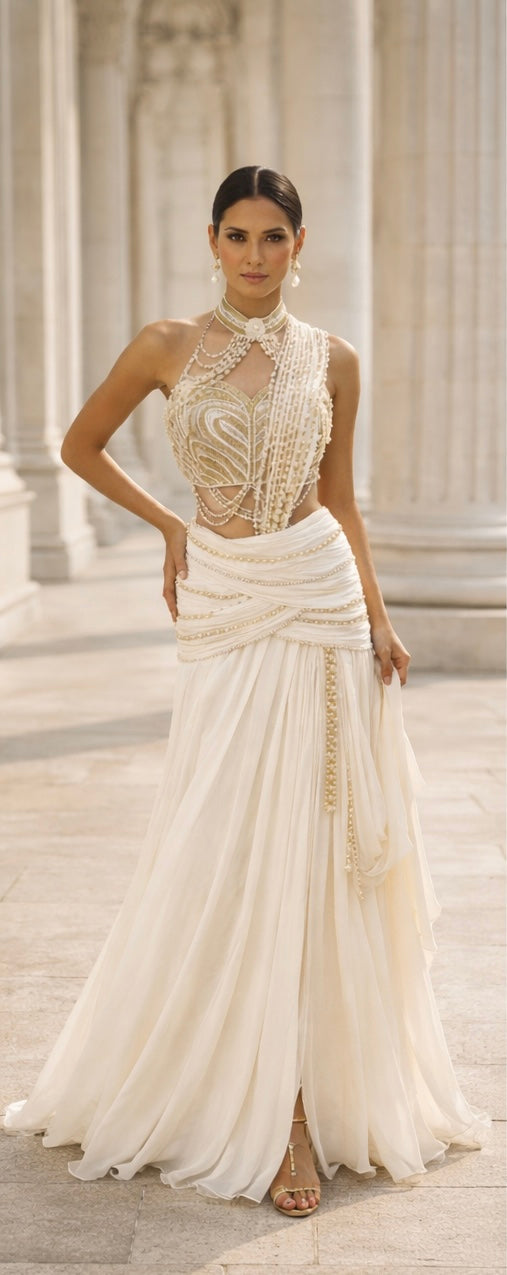 Pearl Sculpted Fusion Saree