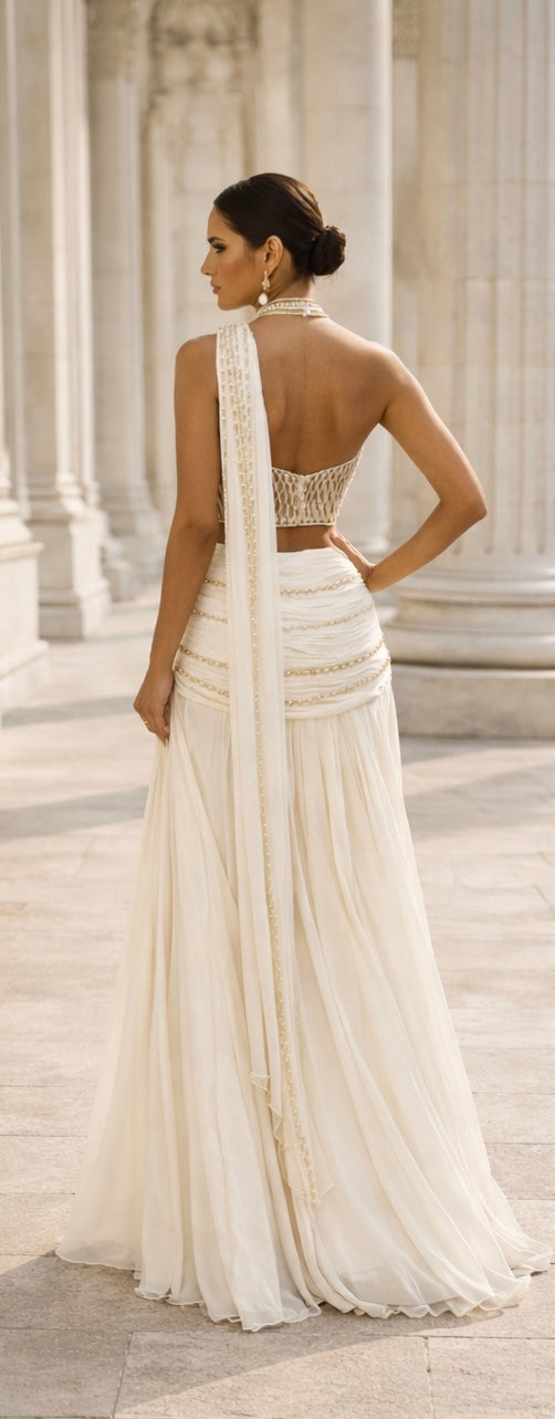 Pearl Sculpted Fusion Saree