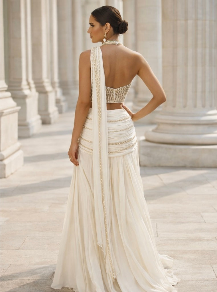 Pearl Sculpted Fusion Saree