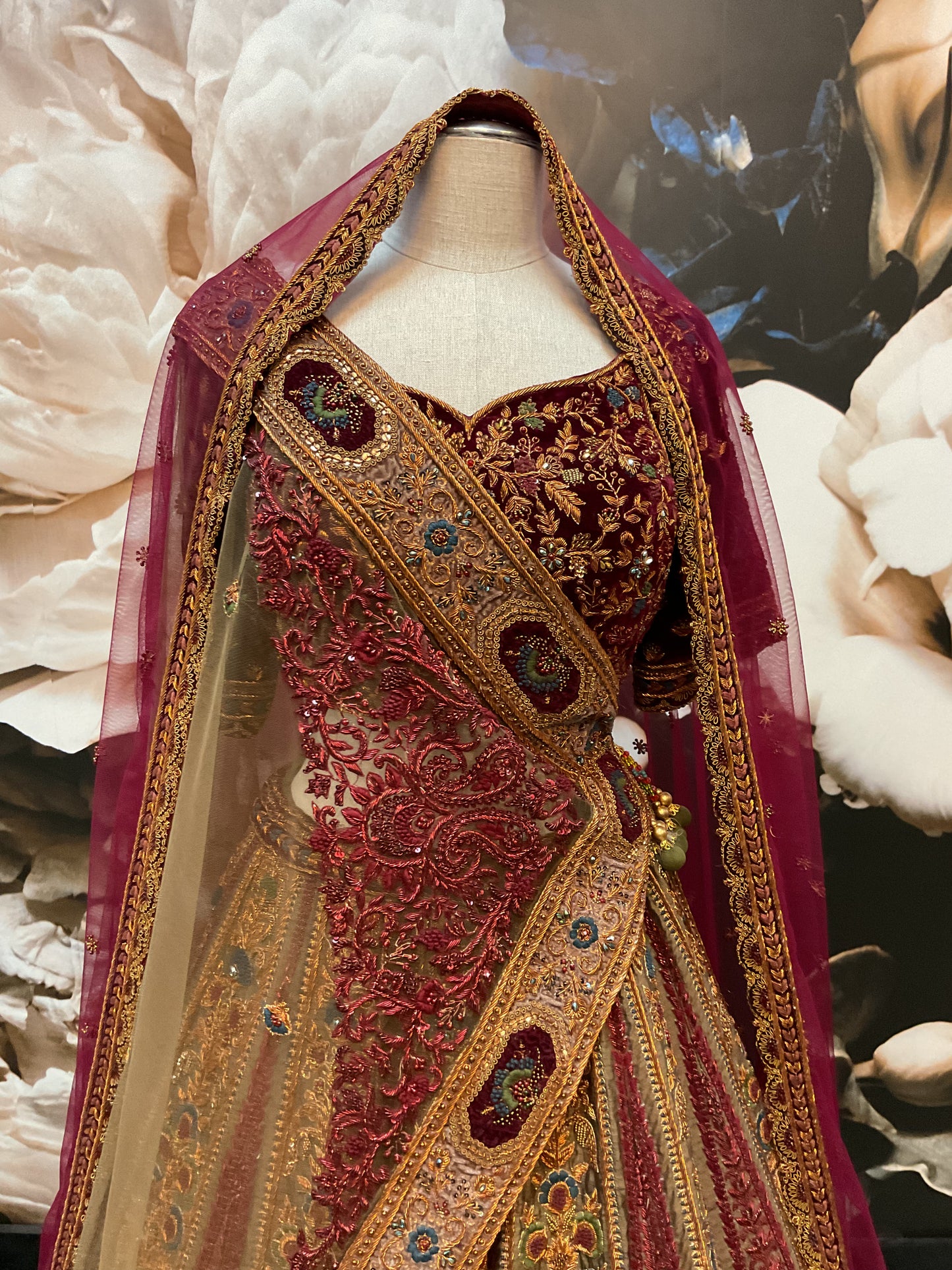 Burgundy Olive Green Bridal Lehenga