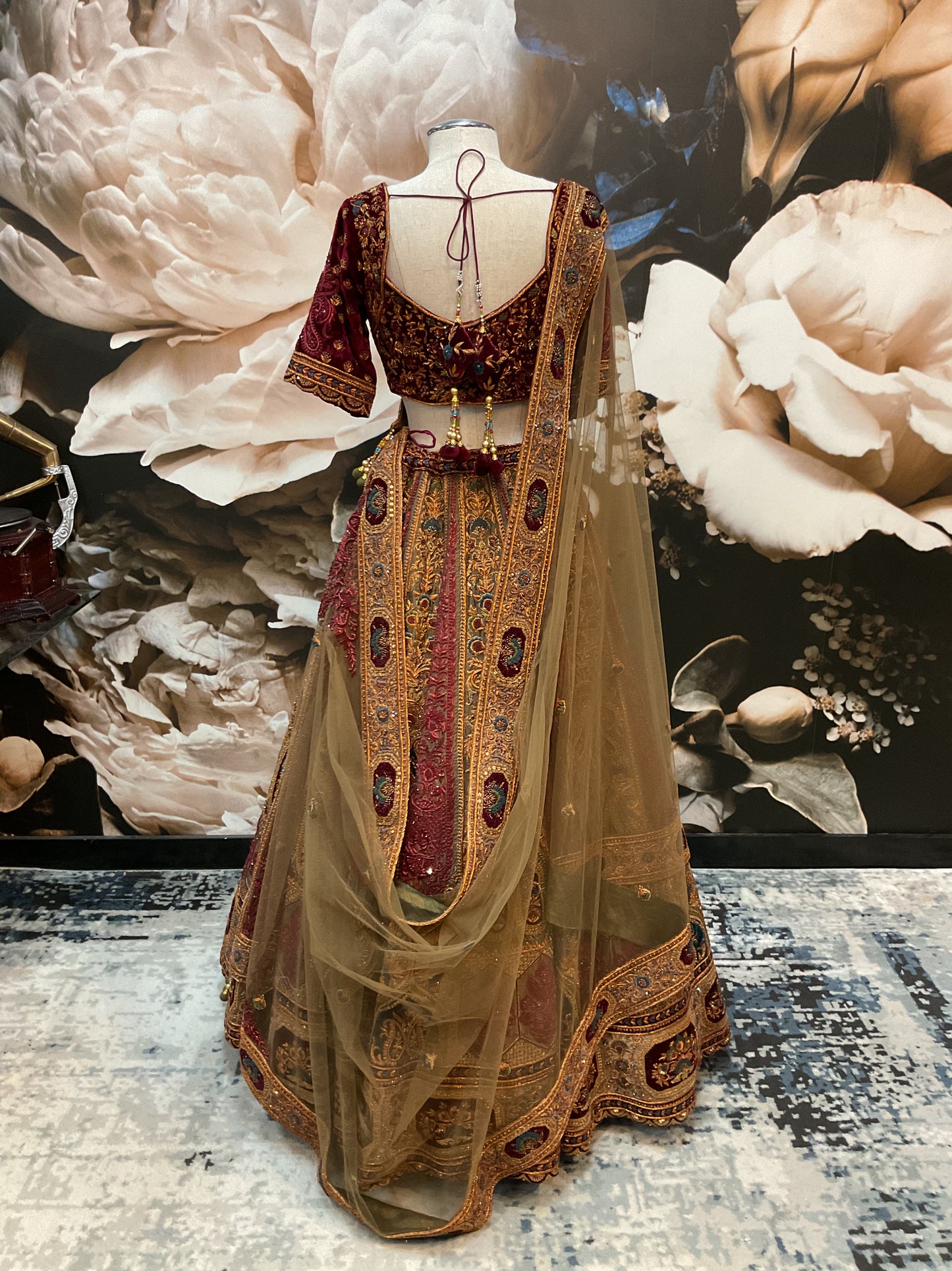 Burgundy Olive Green Bridal Lehenga