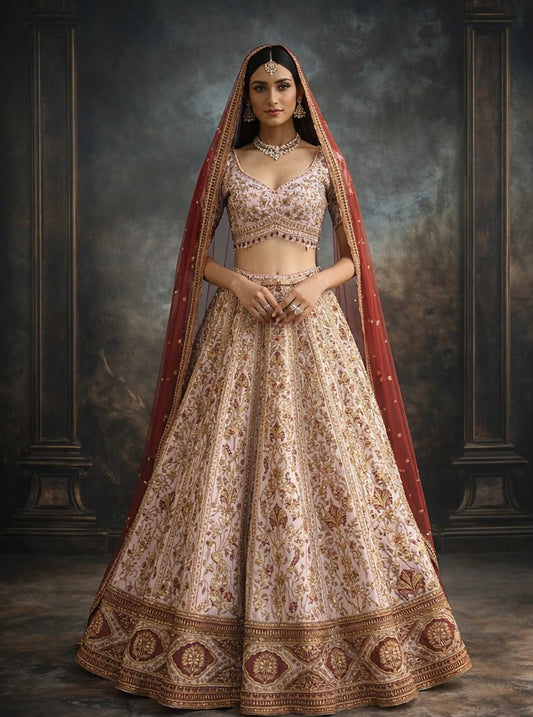 Blush Pink With Maroon Bridal Lehenga