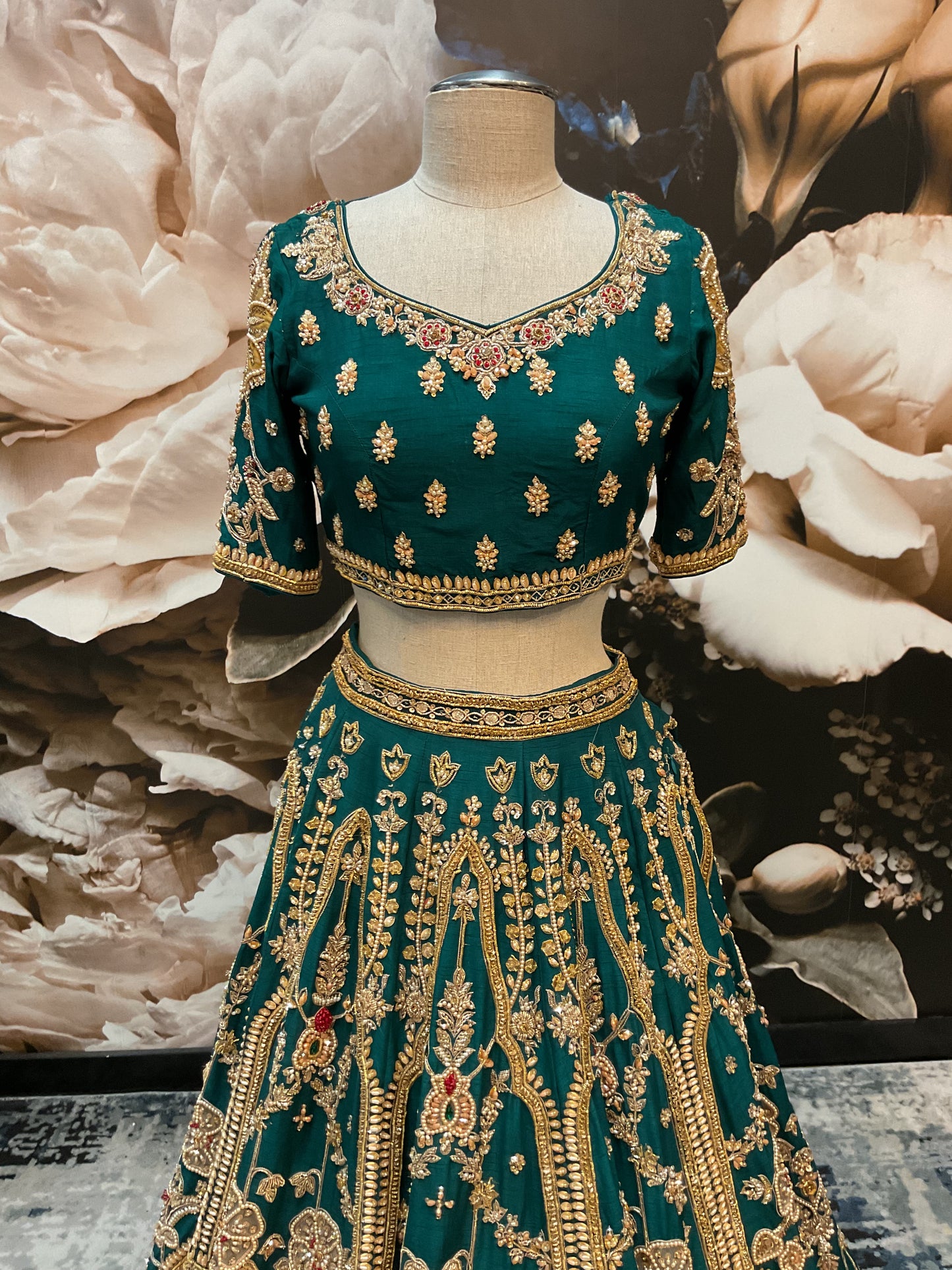 Jangiro | Blue and Green Pakistani Bridal Lengha