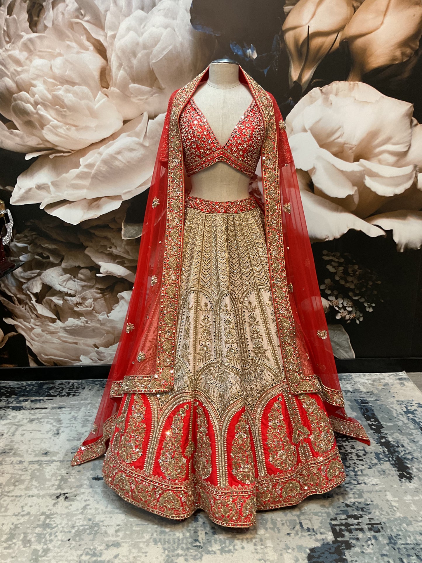 Blush Pink & Bright Peach Bridal Lehenga
