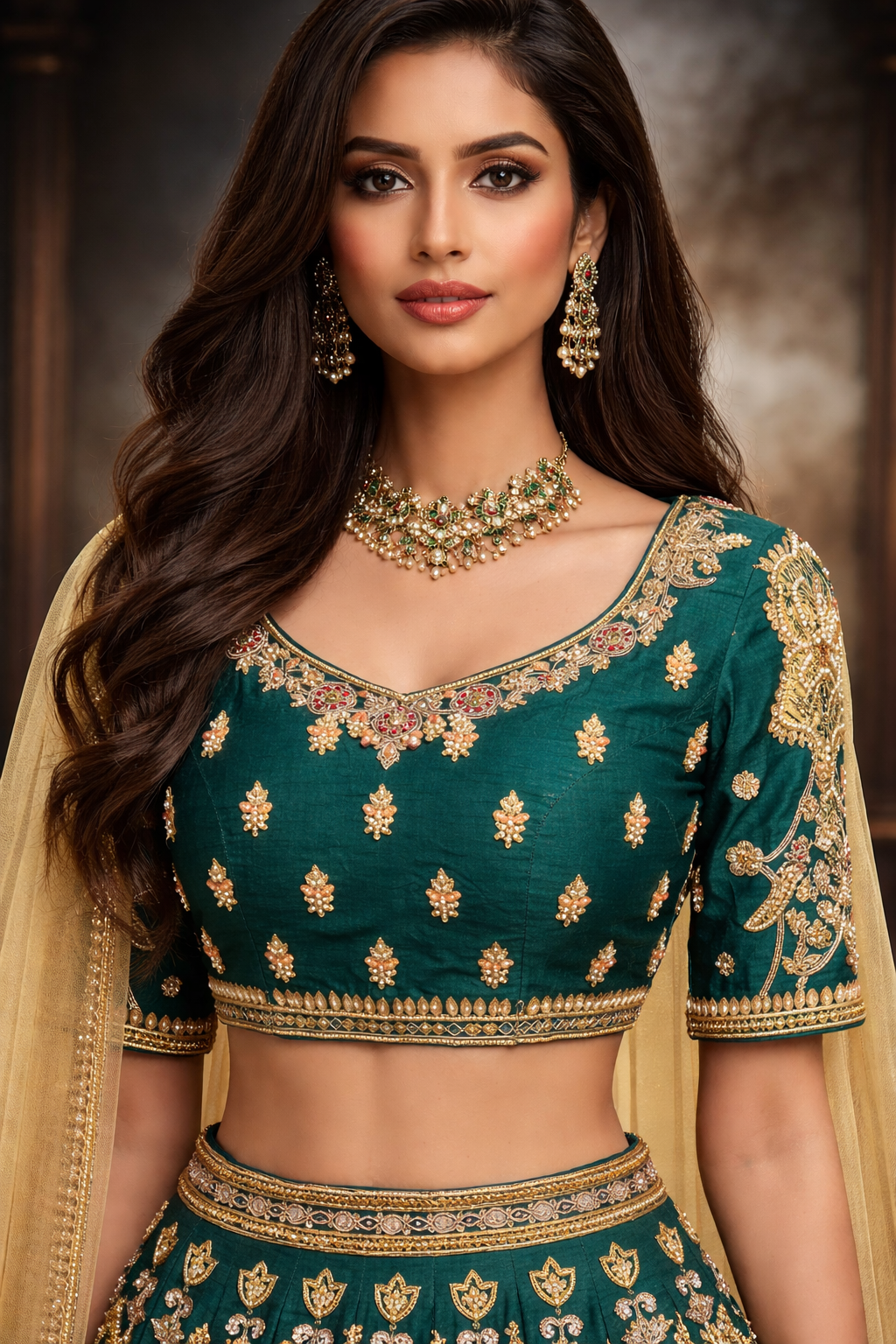 Jangiro | Blue and Green Pakistani Bridal Lengha