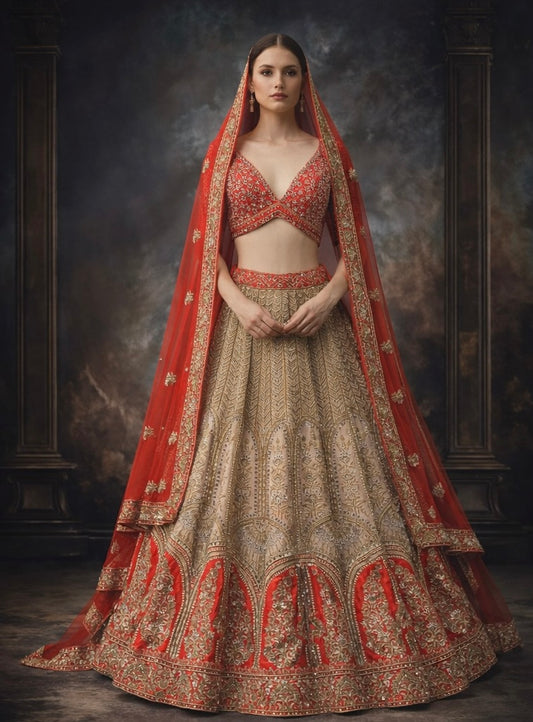Blush Pink & Bright Peach Bridal Lehenga