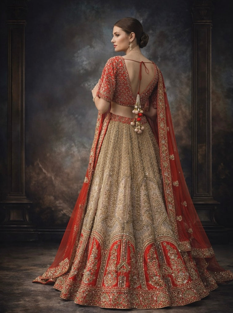 Blush Pink & Bright Peach Bridal Lehenga