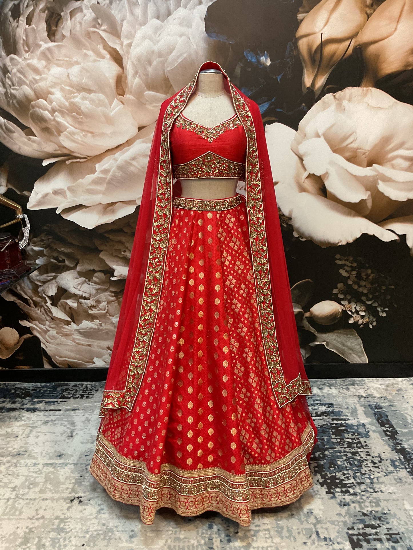 Rich Red Banarasi Silk Lehenga