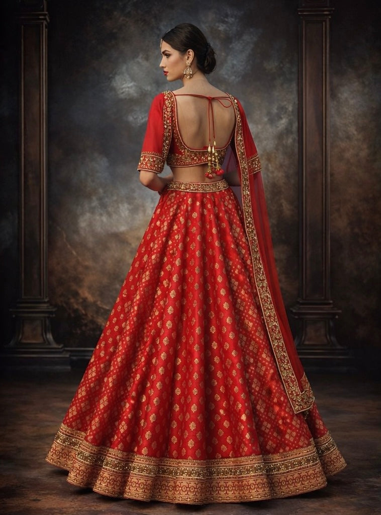 Rich Red Banarasi Silk Lehenga