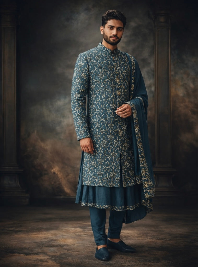 Teal Sherwani