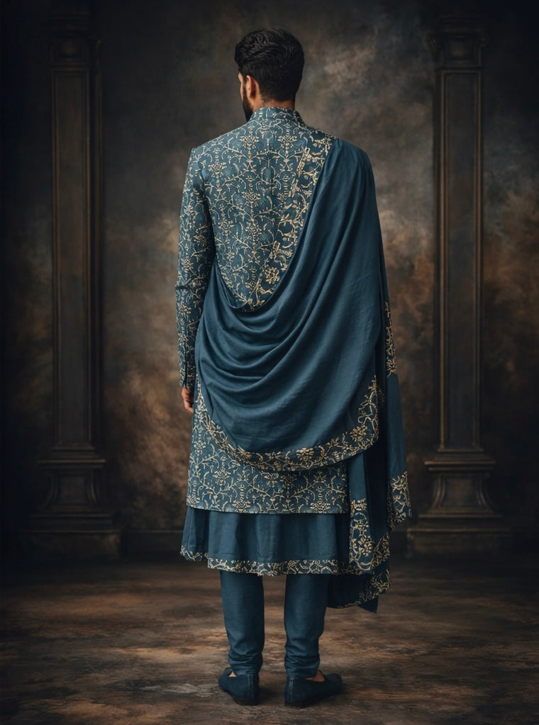 Teal Sherwani