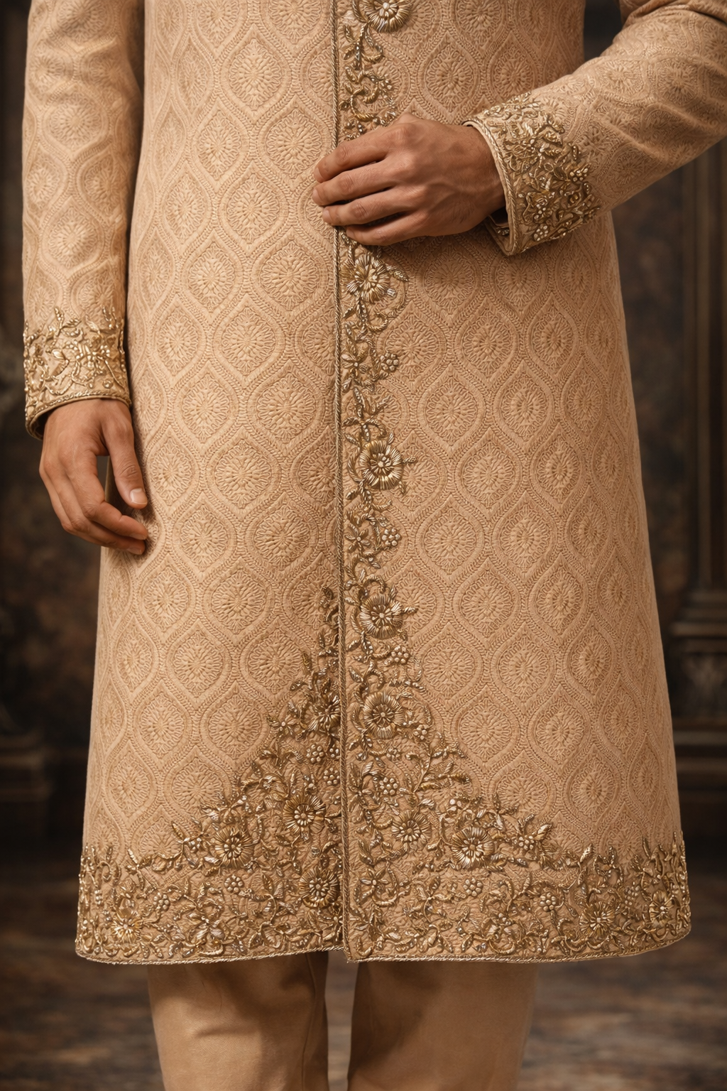 Champagne Embroidered Sherwani