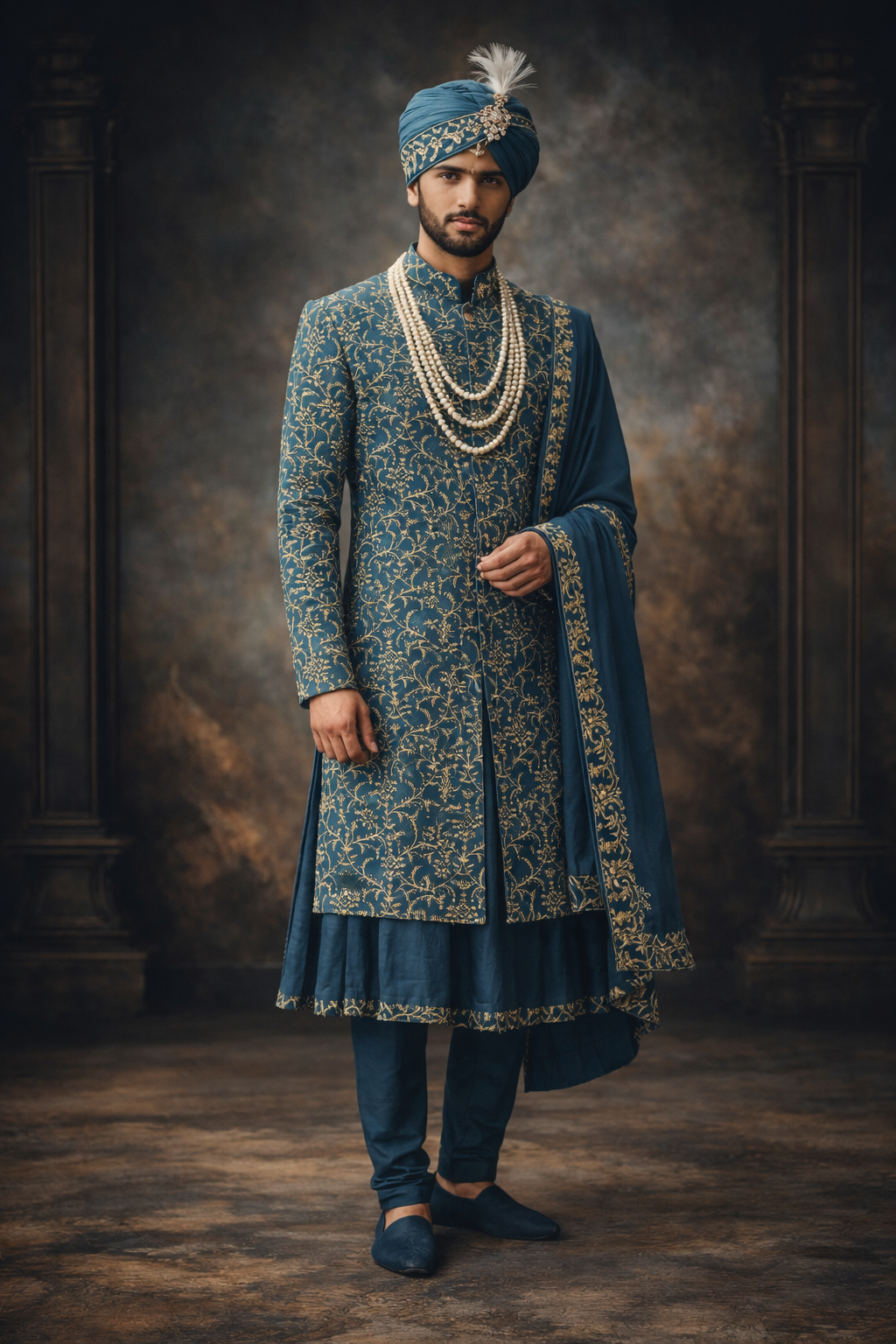 Teal Sherwani