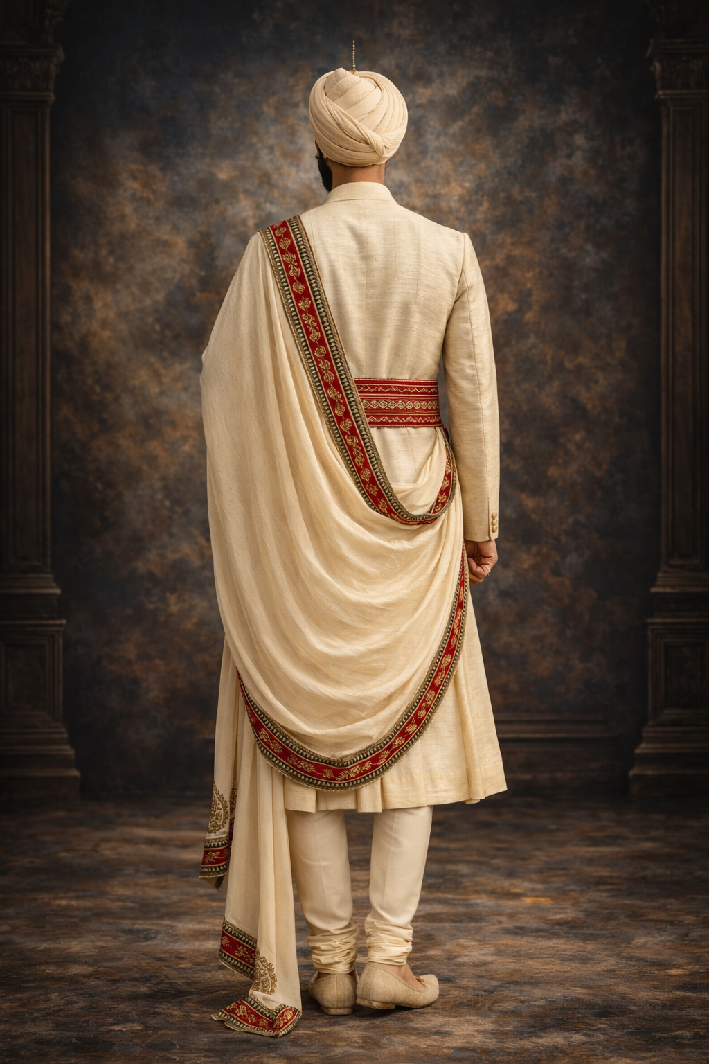 Golden Raw Silk Groom Sherwani